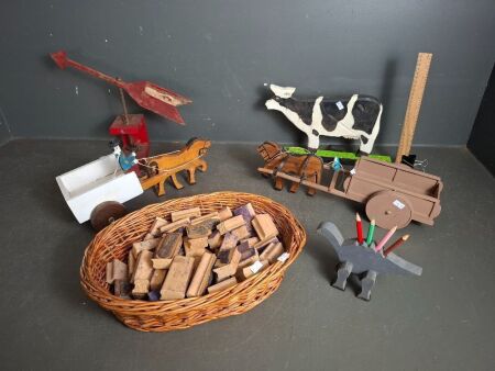 Mixed Lot of Vintage Wooden Toys, Rubber Stamps etc