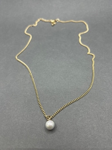 Dainty Gold Tone Chain with Faux Pearl Drop Pendant 