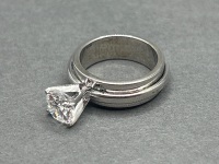 Elegant Sterling Silver Solitaire Ring Double Mount With Big Crystal  - 2