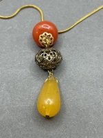 Triple Featured Pendent with Gold Trimmed Necklace  - 2