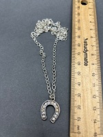 Diamonte Horseshoe Pendant with Silver Toned Necklace