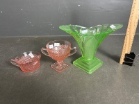 3 Piece Uranium Glasses - Includes 2x Pink Glasses in Princess Cut and 1x Green Glass - 2