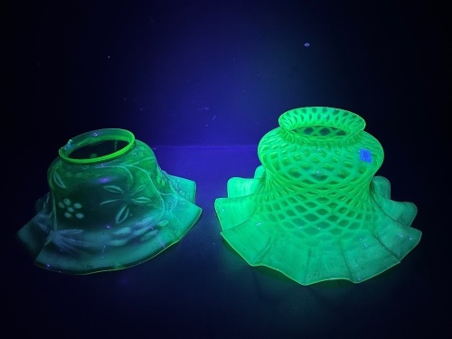 2 Uranium Glass Ruffle Shades