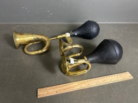 2 Vintage Brass Car Horns