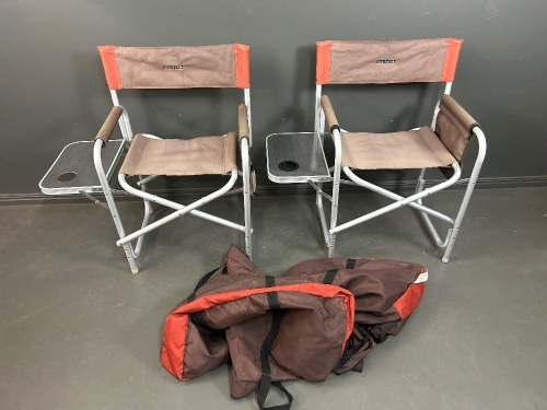 2 Wanderer Camping Chairs with Side Tables and covers