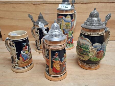 5x Mixed Sized Beer Steins - Made in Germany