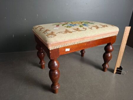 Vintage Foot Stool with Tapestry