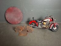 Metal Art Motor Bike, Cast Old School Car, & Cast BSA Sign - 2