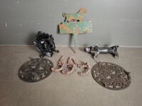 Heavy Cast Lot with Lion Door Knocker, Coat Hangers, Welcome Sign, Wells Fargo Co. Express Foot Scraper - 2