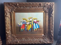 2 x Original Joyce Roybal Oil on Canvas - Children Playing Musical Instraments - Heavey Ornate Wooden Frames - 4