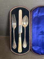 Antique Victorian Silver Christening Set in Origanal Box - C.1900 - 2