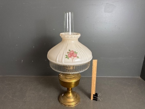 Aladdin No 12 Brass Kerosene Lantern with Hand Painted Shade