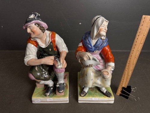 Pair of Staffordshire Figures - The Cobbler and HIs Wife - C.1870 - App 320