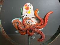 Metal and Ceramic Octopus and Fish Sculpture - By Ted Moran - 3