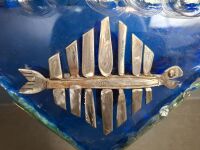 Recycled Cultery Fish and Blue Glass Sculture - By Ted Moran - 3