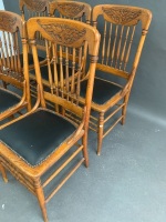 Set of 6 Colonial Stickback Dining Chairs with Carved Timber Tops & Leather Seats - 2