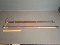 2 Brass Handle Walking Sticks Screw apart into 3 Pieces