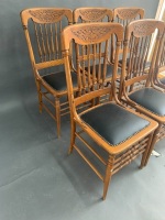 Set of 6 Colonial Stickback Dining Chairs with Carved Timber Tops & Leather Seats - 3