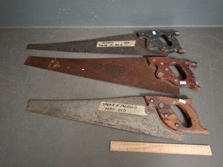 3 x Vintage Hand Saws - 1 x Spear and Jackson - 2 x Disston