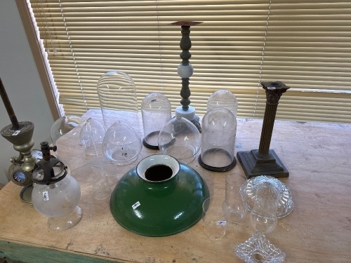 Glass Domes, Enamel Light Light Shade & Misc Oil Lamp Parts