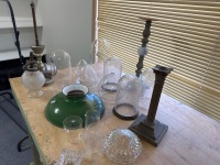 Glass Domes, Enamel Light Light Shade & Misc Oil Lamp Parts - 2