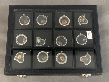 Collection of 12 Yowah Opal Nuts in Pendants in Display Case