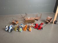 Mixed Lot of Rubber Horses and Carriages - Possible Brass