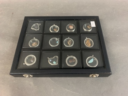 Collection of 12 Yowah Opal Nuts in Pendants in Display Case