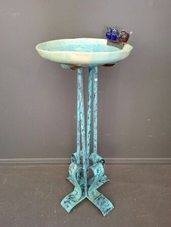 Unique Bird Bath - Specially Designed Hand Blown Glass - Hand Made Ceramic Bowl - Sculpted by Award Winning Artist - RRP $480 - By Ted Moran