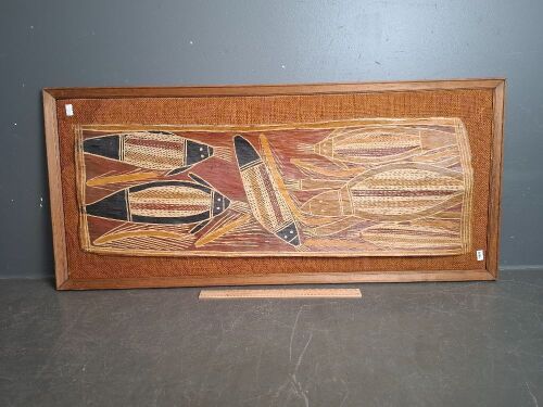 Original Aboriginal Bark Painting Mounted on Board