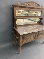 Antique Marble Topped Cedar Washstand with Double Mirrored Splashback - 2