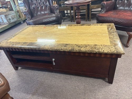 Stone Topped Coffee Table with Double Sided Cupboards & Drawers