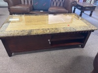 Stone Topped Coffee Table with Double Sided Cupboards & Drawers - 2