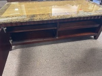 Stone Topped Coffee Table with Double Sided Cupboards & Drawers - 3