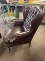 Moran Chesterfield Style Brown Leather Arm Chair  - 2