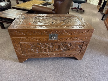 X Large Hand Carved Asian Style Wooden Storage Box imported from Taiwan