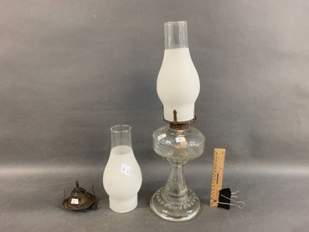 Vintage Kero Lamp with Frosted Glass Shade + Extra Burner & Shade