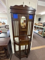 Stunning Antique Hall Stand with Blue Glass Inserts - 3