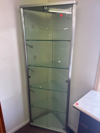 Glass Corner Display Unit with Lights and Lockable w. Key