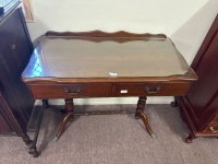 Glass Topped 2 Drawer Hall Table with Brass Claw Feet - 2