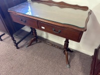 Glass Topped 2 Drawer Hall Table with Brass Claw Feet - 3