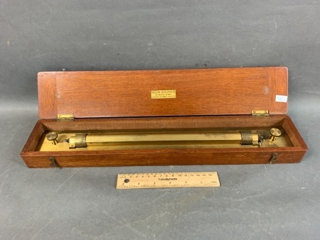 Large Vintage Brass Rolling Rule in Mahogany Box from Precision Instrument Co. Sydney