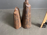 2 Large Horse Bells - Clapper Replaced - 7 1/2in and 5 3/4in (to shoulder) - 4