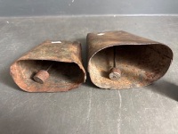 2 Large Horse Bells - Clapper Replaced - 7 1/2in and 5 3/4in (to shoulder) - 5