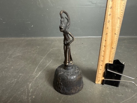 African Tribal Folk Art Brass Figurine Bell