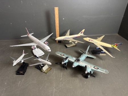 6 Various Model Airplanes - Virgin, Malaysia, Qatar, Garuda, British Airways