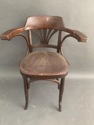 Antique Bentwood Office Chair with Padded Seat