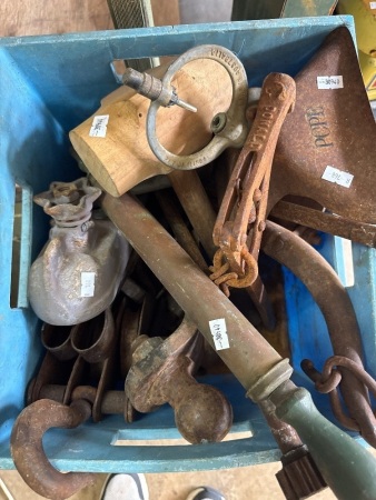 Large Mixed Lot of Metalware inc Pulley, Pope Sprinkler, Tow Ball, Fence Strainers etc