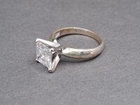 Sparkling Sterling Silver (925) 4-Clawed Square Solitaire Ring - Size N - 2