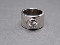 Unique 11mm Wide Sterling Silver (925) Ring with Brilliant Solitaire Stone - Size I - 2